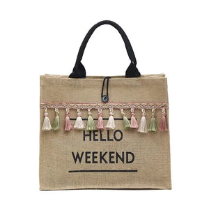 Large Capacity Women's Linen Tassel Shoulder Bag