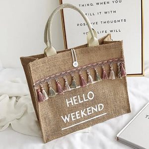 Large Capacity Women's Linen Tassel Shoulder Bag