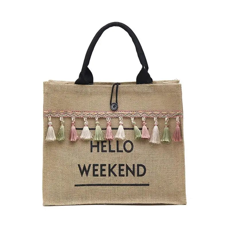 Large Capacity Women's Linen Tassel Shoulder Bag