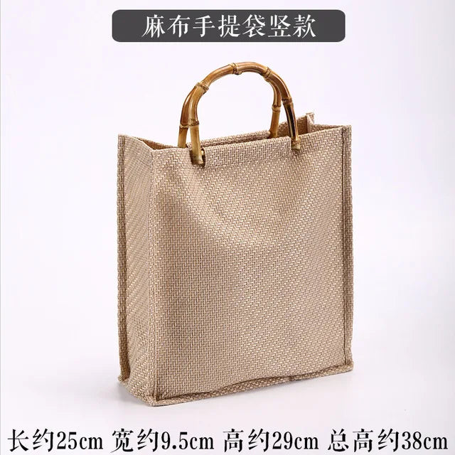 Hand-painted Linen Jute Tote Bag for Travel