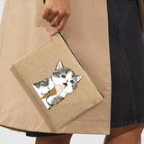 Cats Print Linen Makeup Bag Bachelorette Clutch Holiday Organizer Case