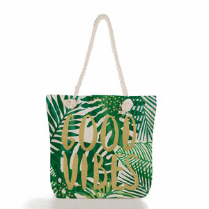 Tropical Palm Monstera Leaves Shoulder Bag Women Beach Tote Bag