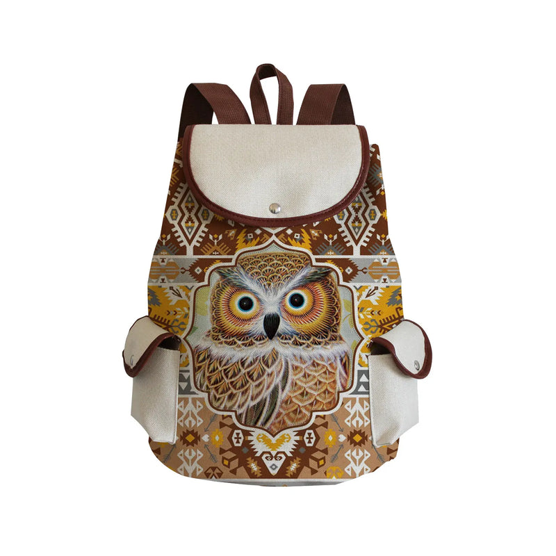 Owl Printed Drawstring Backpack for Teens Unisex