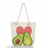 Avocado Print Linen Tote Shoulder Bag High Capacity Yoga Beach Bag