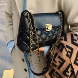 Lingge Chain Large Capacity Shoulder Bag for Women Winter Pu Messenger Bag