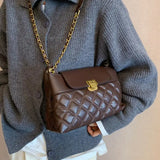 Lingge Chain Large Capacity Shoulder Bag for Women Winter Pu Messenger Bag