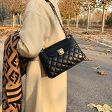 Lingge Chain Large Capacity Shoulder Bag for Women Winter Pu Messenger Bag