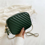 Lingge Embroidery Thread Bag Retro Female Slung PU Chain Bag