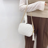 Lingge Embroidery Thread Bag Retro Female Slung PU Chain Bag