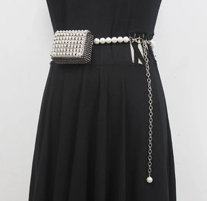 Bling Rhinestone Mini Waist Pack w/ Metal Chain Belt