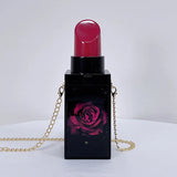 Lipstick Shape Prints Purse for Women Party Clutch Chain Shoulder Bag
