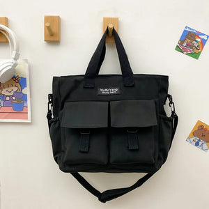 Literary Nylon Tote Bag Waterproof Multifunction Shoulder Bag for Women