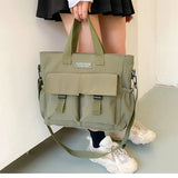 Literary Nylon Tote Bag Waterproof Multifunction Shoulder Bag for Women