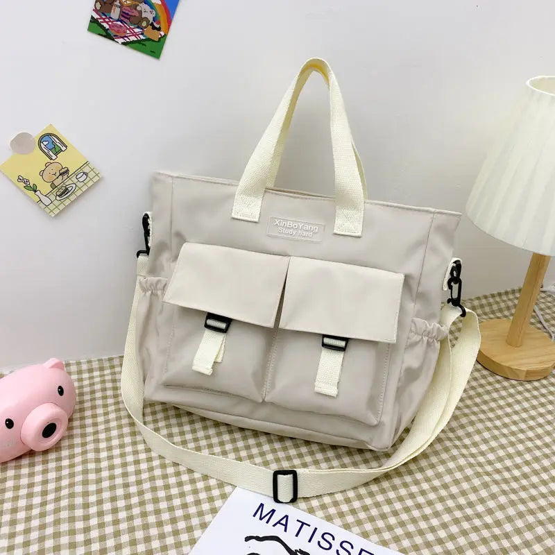 Literary Nylon Tote Bag Waterproof Multifunction Shoulder Bag for Women