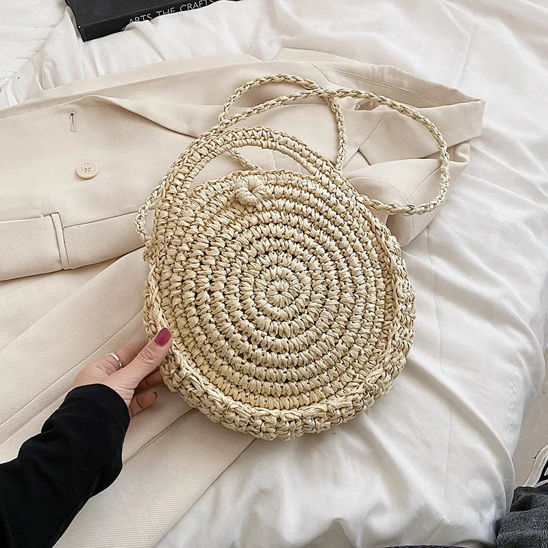 Summer Crossbody Bag Rattan Handbag Straw Round Beach Shoulder Bag