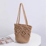 Women's Single Shoulder Woven Bag with Hollow Straw Design