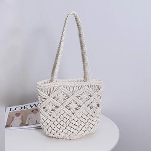 Women's Single Shoulder Woven Bag with Hollow Straw Design