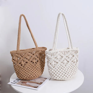 Women's Single Shoulder Woven Bag with Hollow Straw Design