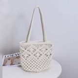 Women's Single Shoulder Woven Bag with Hollow Straw Design