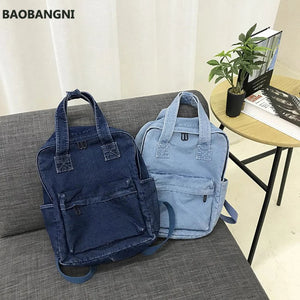 Denim College Backpack for Women, Small Fresh Art Style
