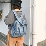 Denim College Backpack for Women, Small Fresh Art Style