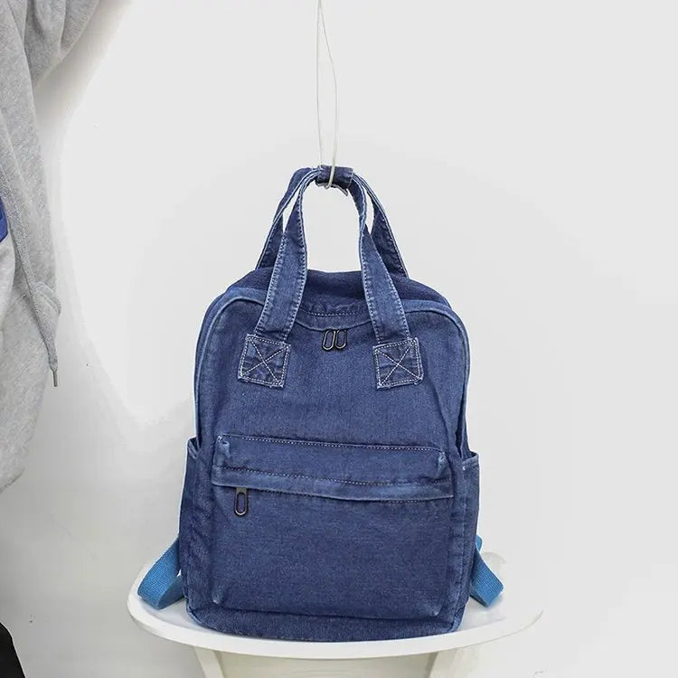 Denim College Backpack for Women, Small Fresh Art Style