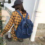 Denim College Backpack for Women, Small Fresh Art Style