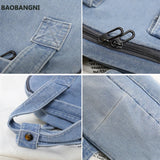 Denim College Backpack for Women, Small Fresh Art Style