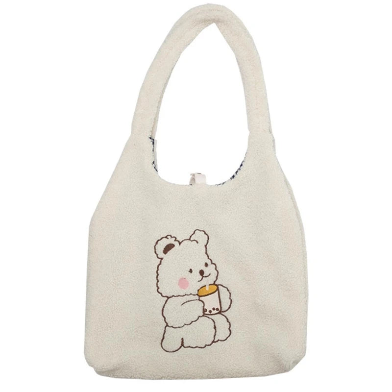 Embroidered Lamb Wool Shoulder Bag Large Capacity Women Shoulder Messenger Bag