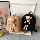 Kids Bear Doll Backpack Cartoon Pattern Plush School Bag
