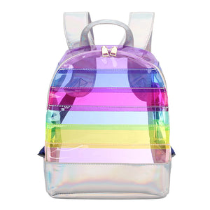Kids Backpack Rainbow Stripe Laser Clear Waterproof Travel Shoulder Bags