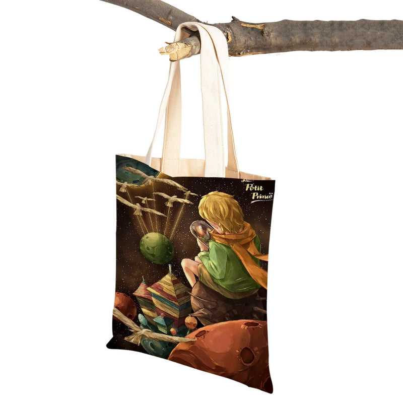 Little Prince Women Shopping Bag Double Print Classic Cartoon Anime Canvas