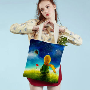 Little Prince Women Shopping Bag Double Print Classic Cartoon Anime Canvas
