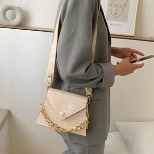 Beige Crossbody Shoulder Bag with Chain Casual PU Handbags