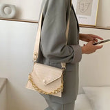 Beige Crossbody Shoulder Bag with Chain Casual PU Handbags