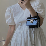 Lock Square Bag Small Big Women Leather Chain Crossbody Shoulder Bag Handbag