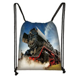 Locomotive Steam Train Backpack Kids School Bag Boys Girls Drawstring Bag