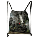 Locomotive Steam Train Backpack Kids School Bag Boys Girls Drawstring Bag