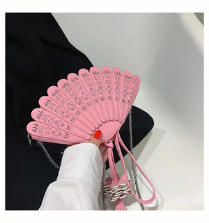 Vintage Chinese Traditional Fans Women Shoulder Bag Cross Body Chain Tassel