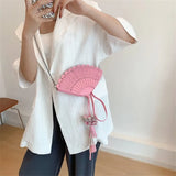 Vintage Chinese Traditional Fans Women Shoulder Bag Cross Body Chain Tassel
