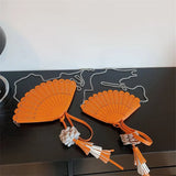Vintage Chinese Traditional Fans Women Shoulder Bag Cross Body Chain Tassel