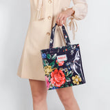 London PVC Flower Shopper Bag Canvas Women Reusable Handbag