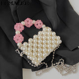 Long Chain Pearl Bead Coin Bag Hand-woven Celebrity Handbags