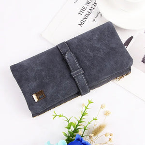 Nubuck Leather Zipper Suede Women Wallet Clutch Bag