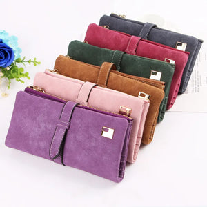 Nubuck Leather Zipper Suede Women Wallet Clutch Bag