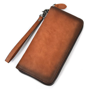 Long Wallet Leather Men Women Purse Wallet Leather Purse With Wrist Strap