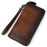 Long Wallet Leather Men Women Purse Wallet Leather Purse With Wrist Strap