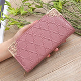 Long Wallet Women Purses Hollow Embossed Lingge Wallet Lady Sweet Clutch Wallet