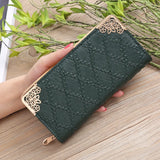 Long Wallet Women Purses Hollow Embossed Lingge Wallet Lady Sweet Clutch Wallet
