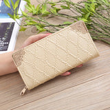 Long Wallet Women Purses Hollow Embossed Lingge Wallet Lady Sweet Clutch Wallet